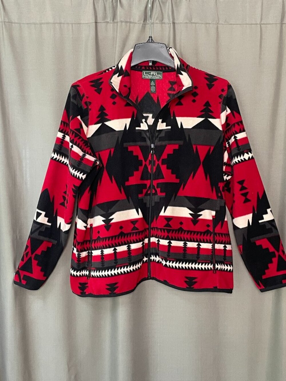 Ralph Lauren Active Red Geometric Southwestern Fleece Zip Up Jacket 1X